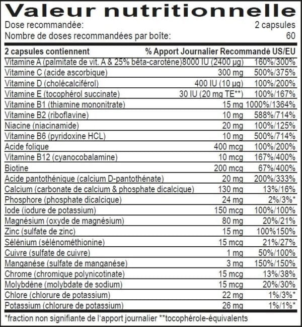 MultiVitamines et minéraux sans Fer - Dr Clark